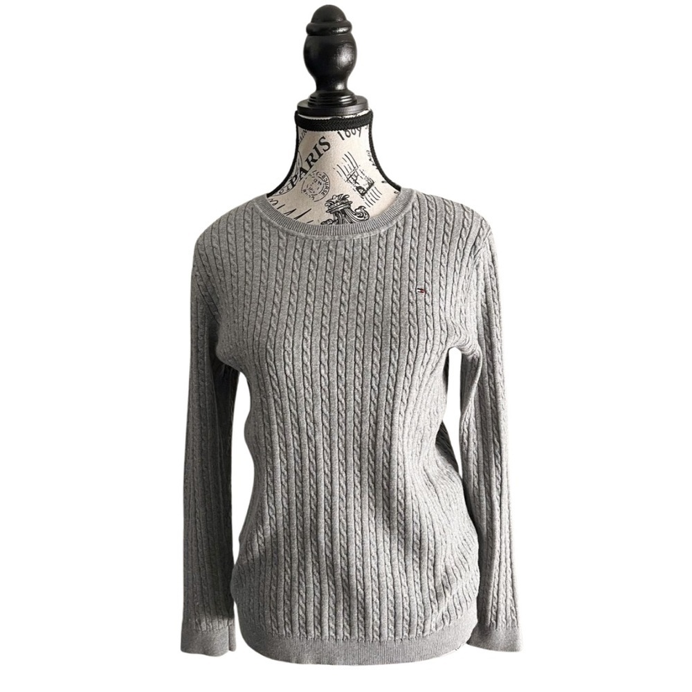 Tommy Hilfiger Gray Cable Knit Sweater | Classic Preppy | Medium